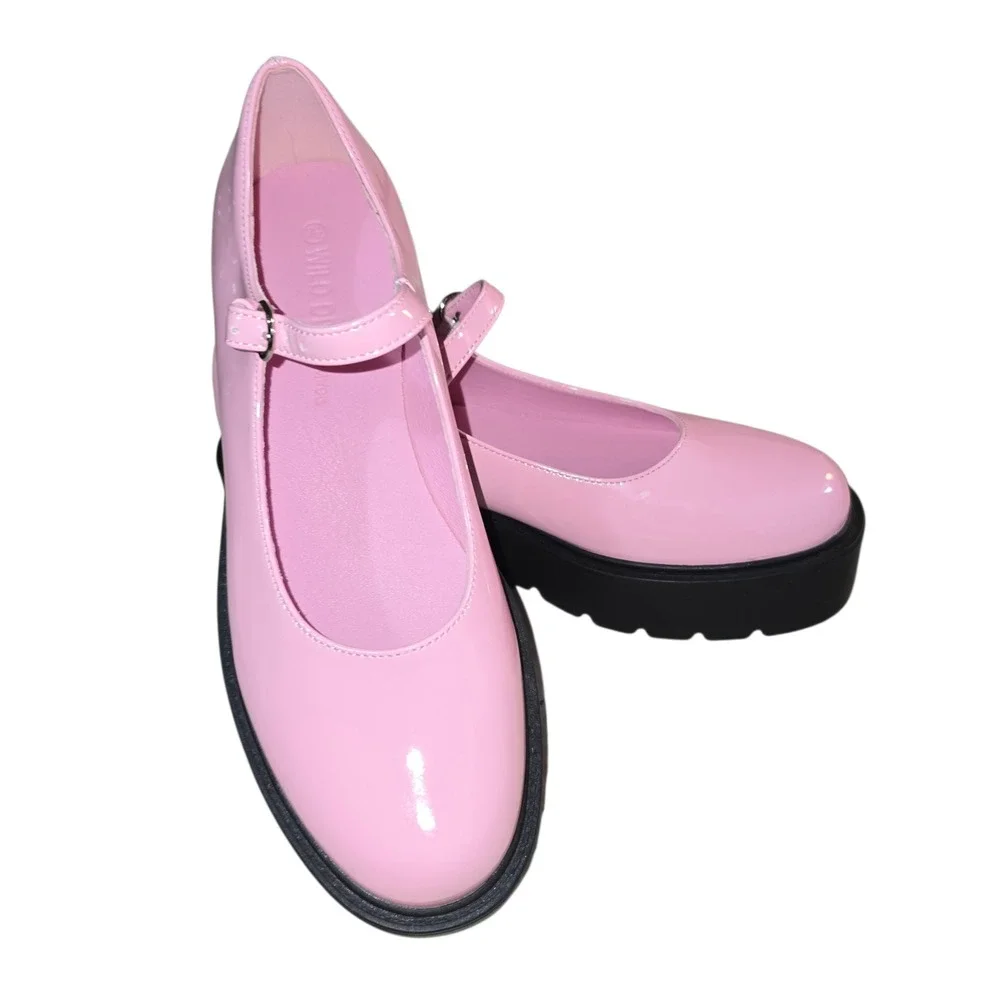 Wild Diva Platform Mary Jane Shoes Pink Patent Chunky Heel Buckle Strap‎ Sz 7.5
